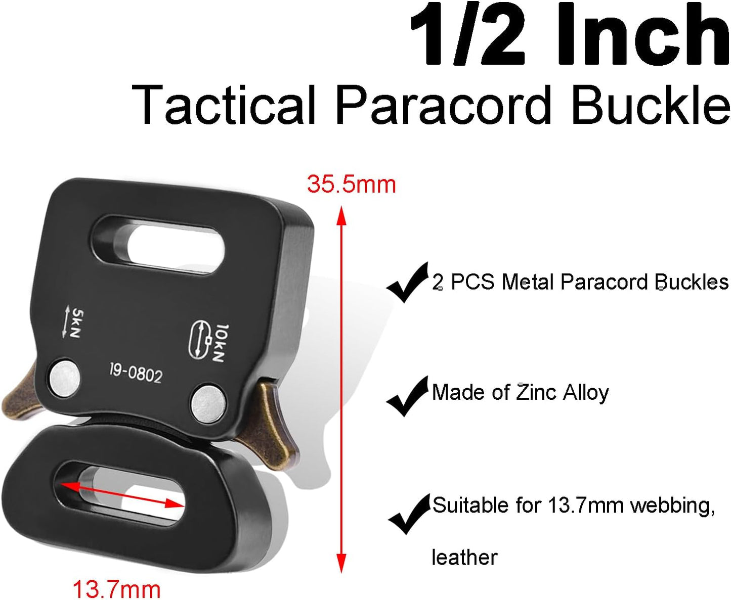 CooBigo 1/2" Paracord Bracelet Buckle Clip, 2 PCS Metal Paracord Clasps Accessories for Bracelets Pet Collar Hardware Tactical Buckle Backpack Keychain Parachute 550 Rope