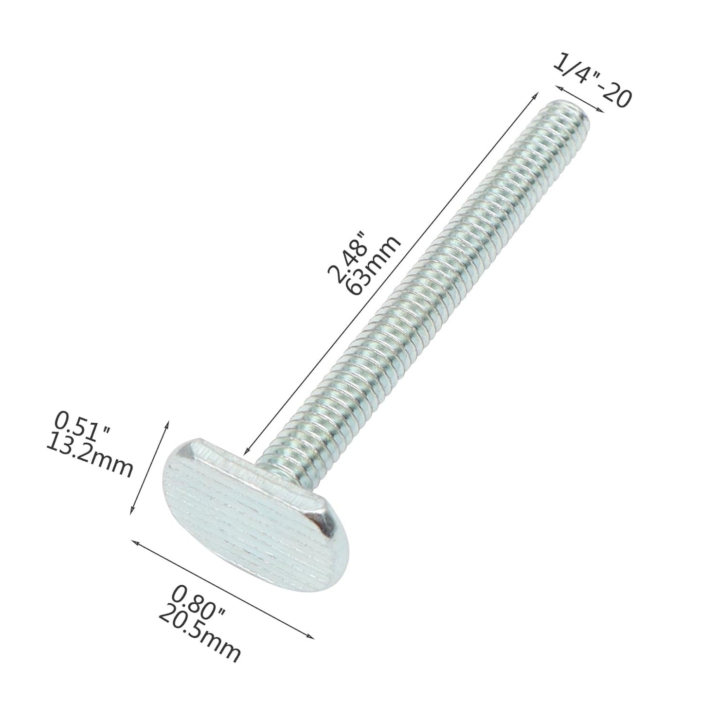 Xadnitu 20 Pieces 1/4"-20 T Track Bolt 2-1/2" Length, T Slot Drop-in Sliding Bolts with T Shaped Head for Hardware, Fixture Accessories and Woodworking Jigs