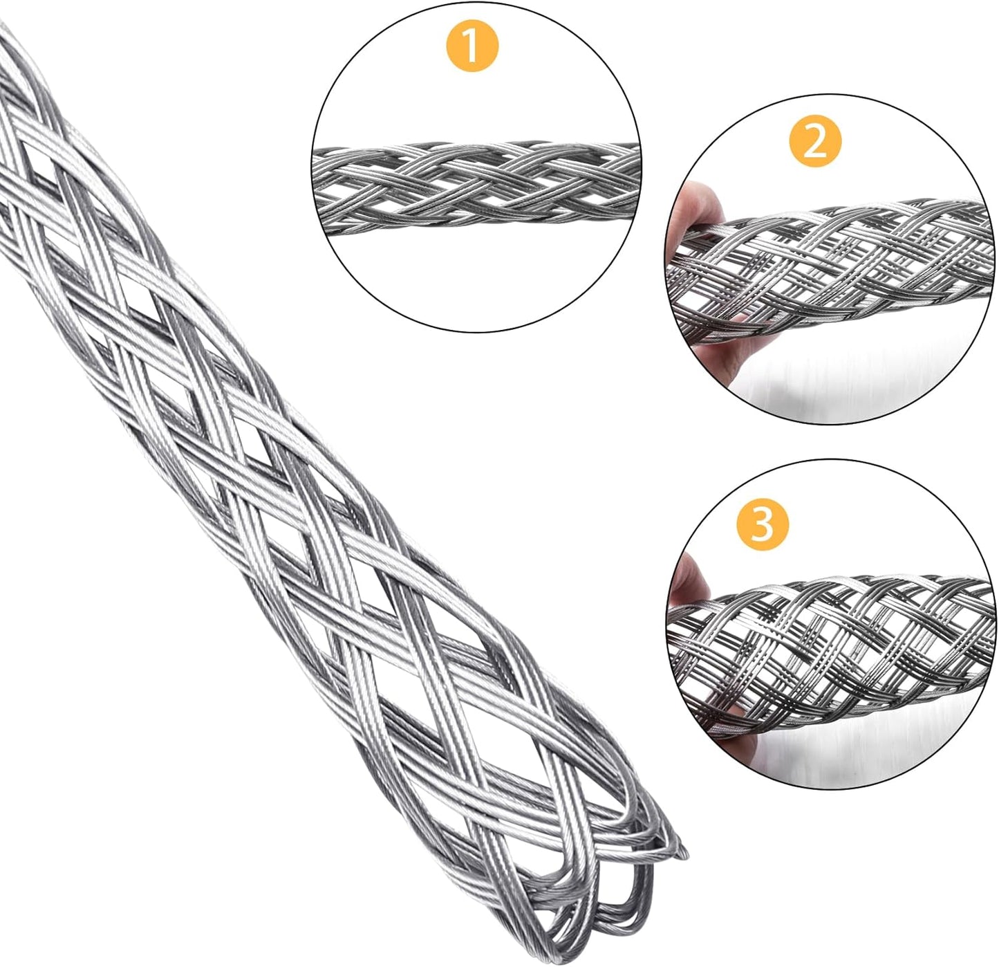 Xadnitu Cable Pulling Grip for 37-50mm OD Electrical Wires, Stainless Steel Cable Puller Sock Mesh Lassos with Rope Loop for Heavy Duty or Flexible Cords