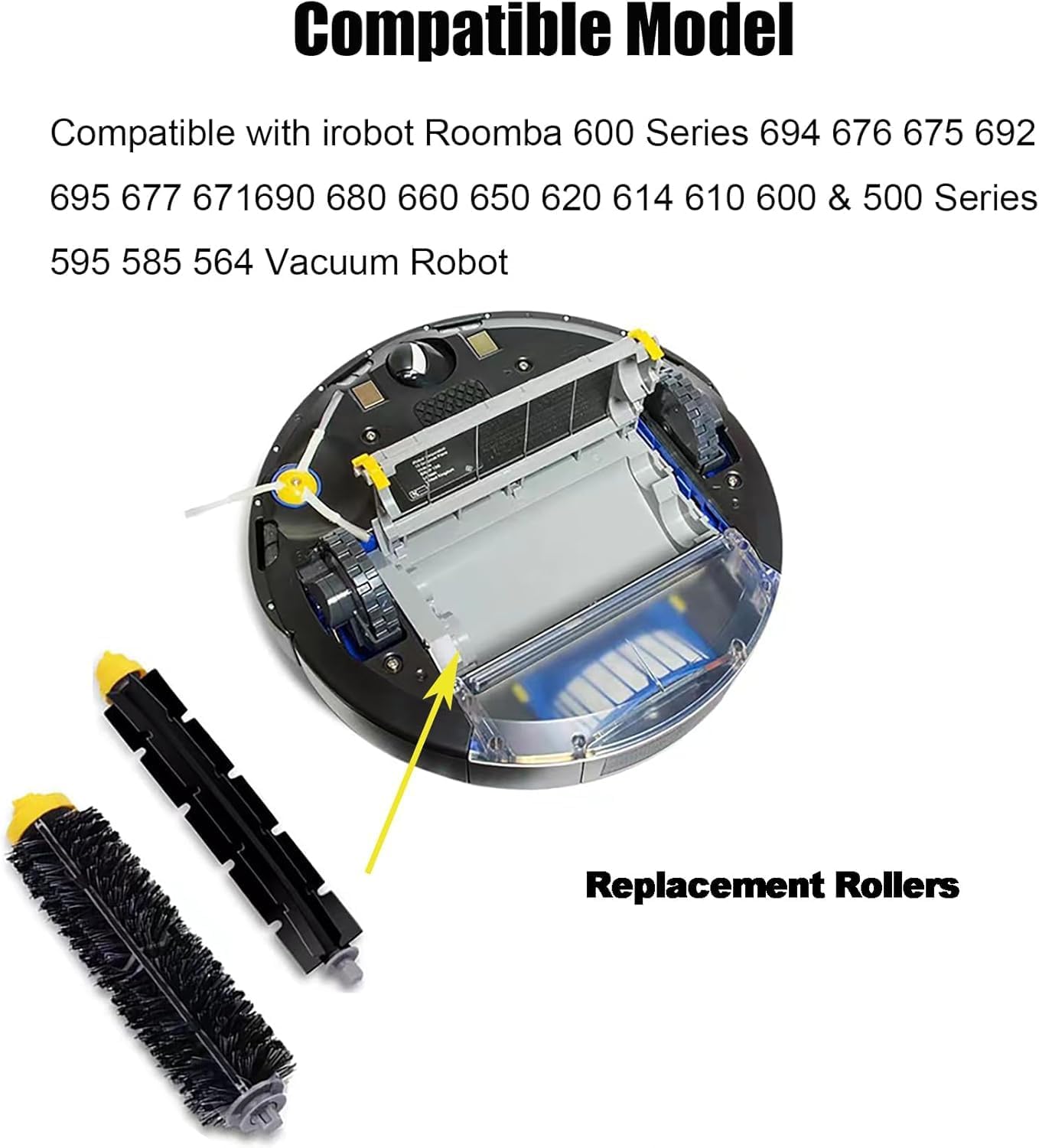 Replacement Brush Rollers for irobot Roomba 600 Series 694 676 675 692 695 677 671 690 680 660 650 620 614 610 600 & 500 Series 595 585 564 Vacuum Robot 2 Pack