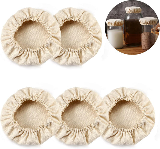 Cloth Covers for Sourdough Starter Jars Or Kombucha Kefir Fermentation Cheese Fabric Lids, Fit Jars Mouth from 3-4 inch, 5 Pack