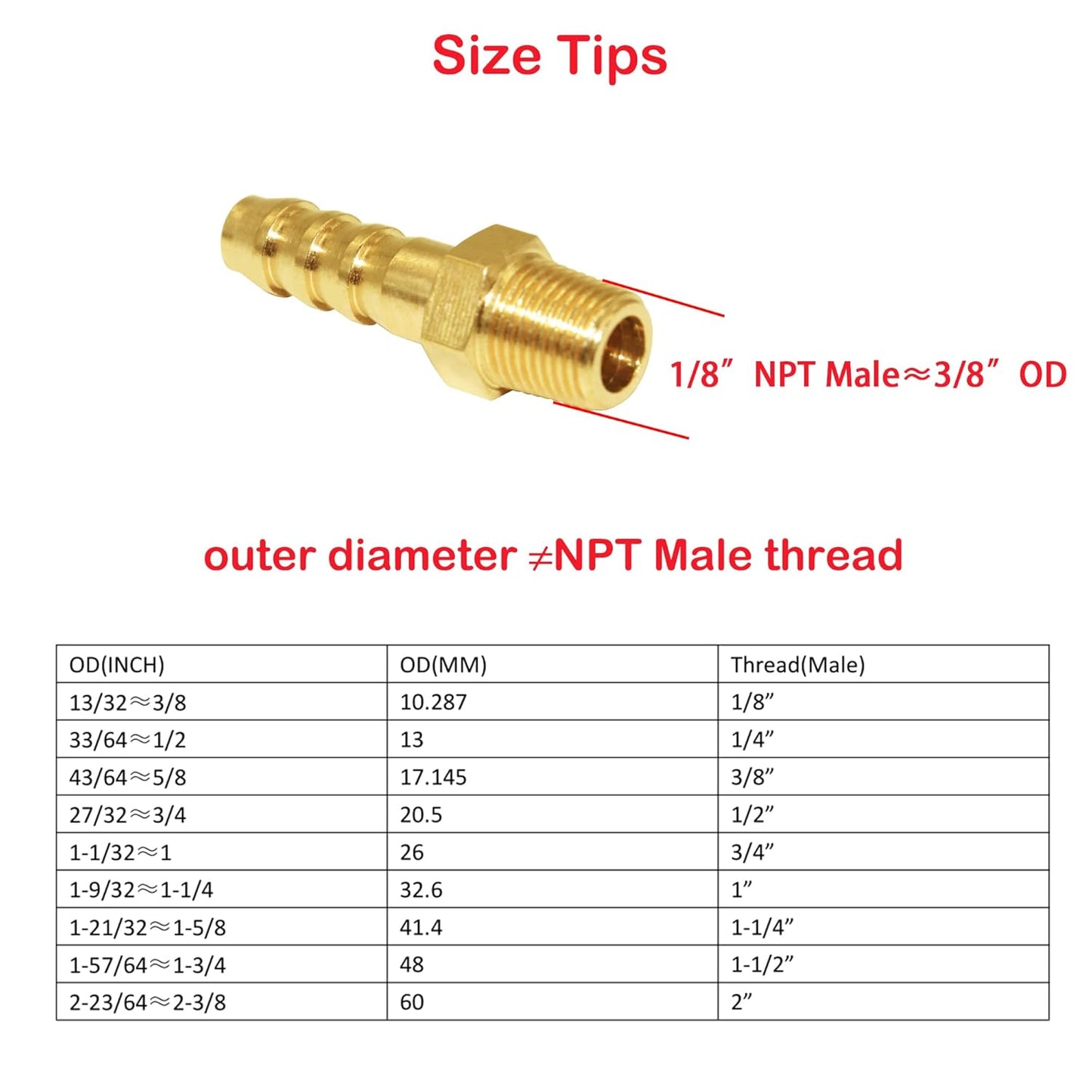 5 Pcs Hose Barb Fittings 1/8" Barb to 1/8" NPT Male Thread Brass Metals Adapter Connector