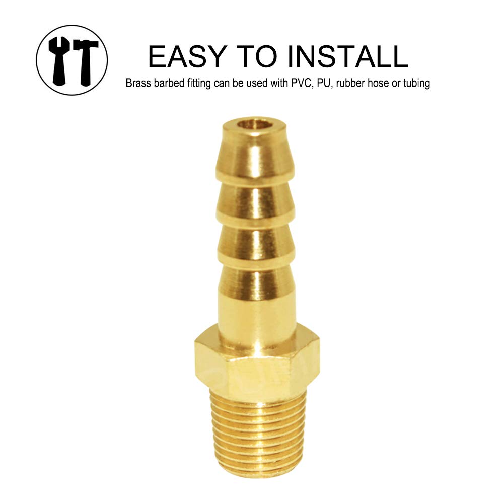 5 Pcs Hose Barb Fittings 1/8" Barb to 1/8" NPT Male Thread Brass Metals Adapter Connector