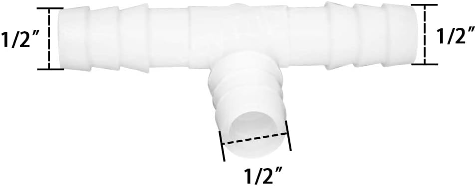 Plastic 1/2" ID Hose Barb Fittings, Equal Barbed Tee Pipe Connectors 3 Way Joint Splicer Mender Union Adapter for Boat Aquarium, Pack of 6