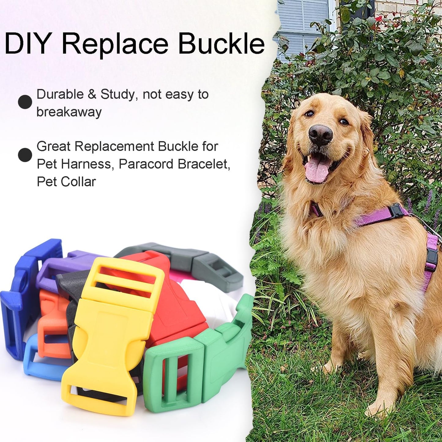 CooBigo 10Pack 1"(26mm) Contoured Plastic Side Release Buckles, Paracord Buckles for Backpack Straps Paracord Bracelet Pet Collar