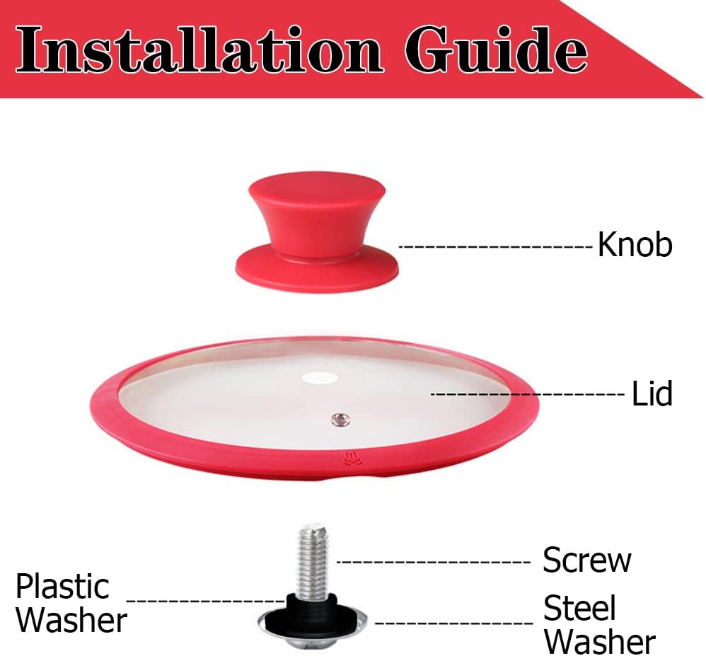 Universal Pot Pan Lids Replacement Knob, Silicone Heat Resistant Pan Cover Holding Handles BPA Free Dishwasher Safe Fits Skillets and Kitchen Cookware (Pack of Two-Red)