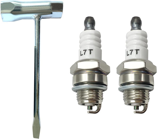 L7T Spark Plug with Chainsaw Scrench Wrench Tool, Replaces BPM7A BPMR7A RCJ6Y RCJ7Y BM6A CJ8 WSR5F for 33cc 43cc 47cc 49cc 52CC 2-Stroke Small Engine MS290 021 023 024 025 026 etc (2 Pc)