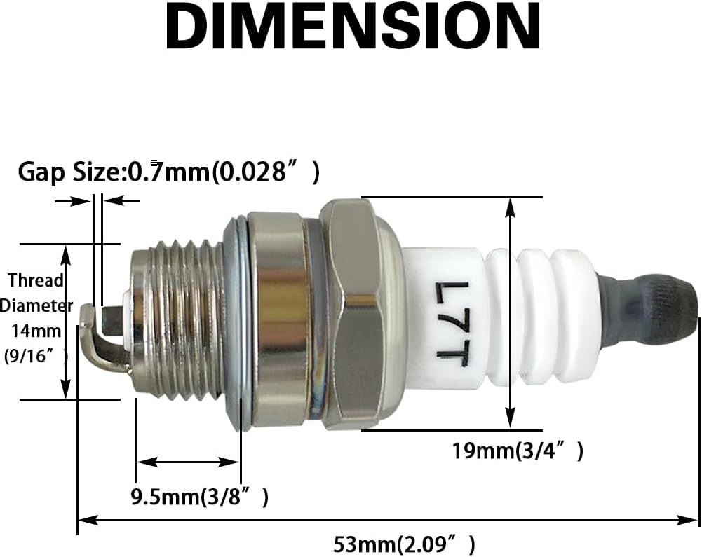 L7T Spark Plug with Chainsaw Scrench Wrench Tool, Replaces BPM7A BPMR7A RCJ6Y RCJ7Y BM6A CJ8 WSR5F for 33cc 43cc 47cc 49cc 52CC 2-Stroke Small Engine MS290 021 023 024 025 026 etc (2 Pc)
