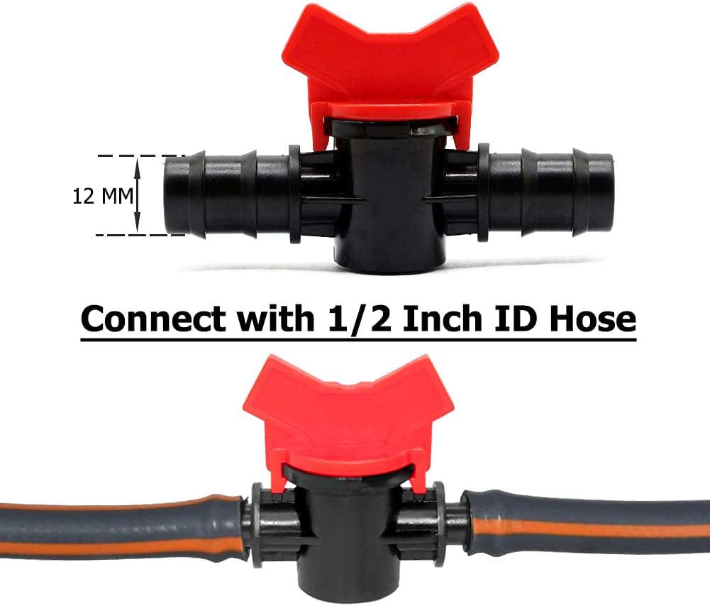 1/2" Drip Irrigation Switch Valve Barbed Ball Valve for Garden Drip Irrigation Aquarium (6 Pcs)