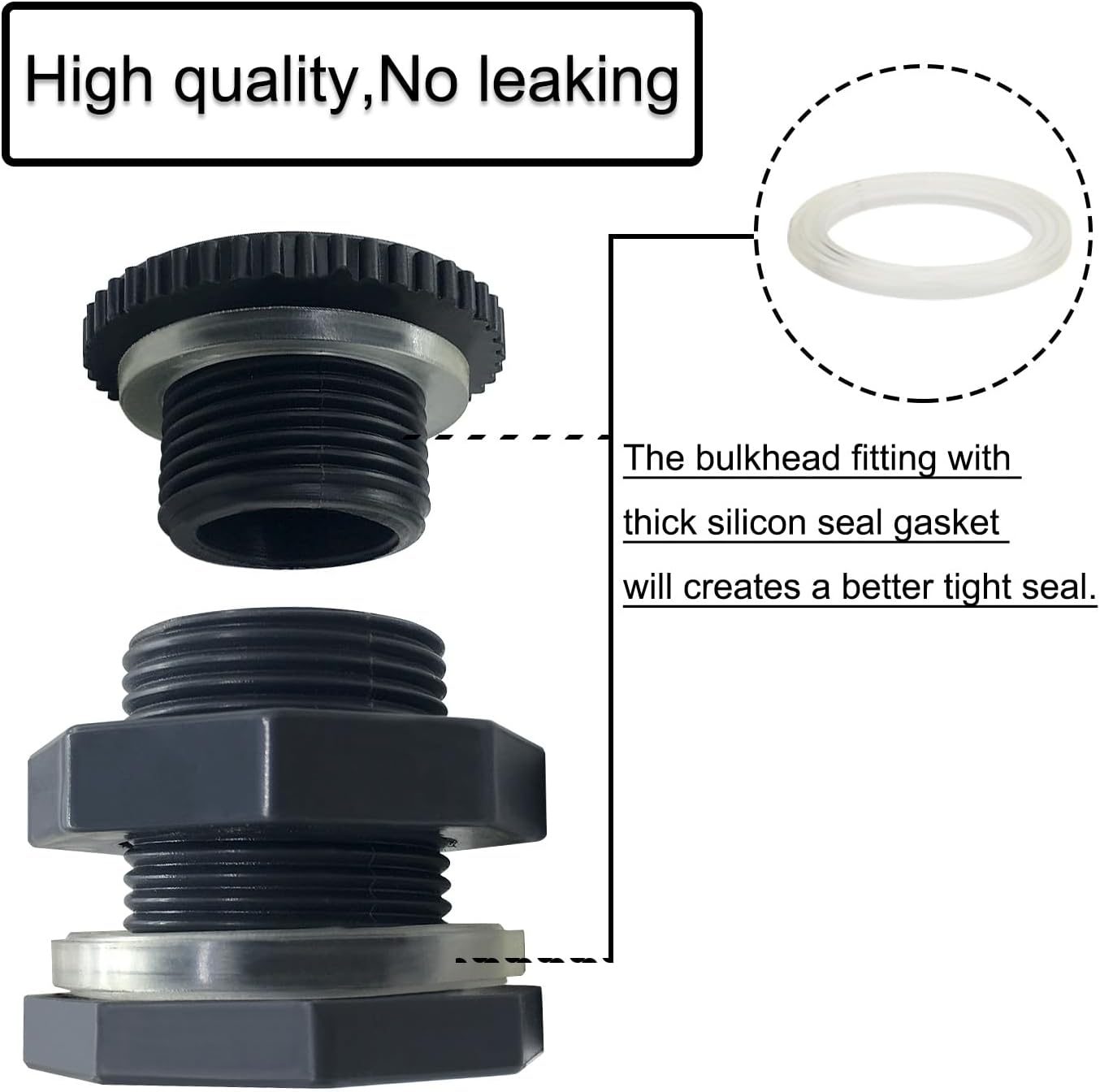 NPT 1/2” Female PVC Heavy-Duty Bulkhead Fitting with Plug, Silicon Seal Gasket Water Tank Connector for 1.5 Inch Hole Saw Rain Barrels, Aquariums 4Pcs (Thickened Version)