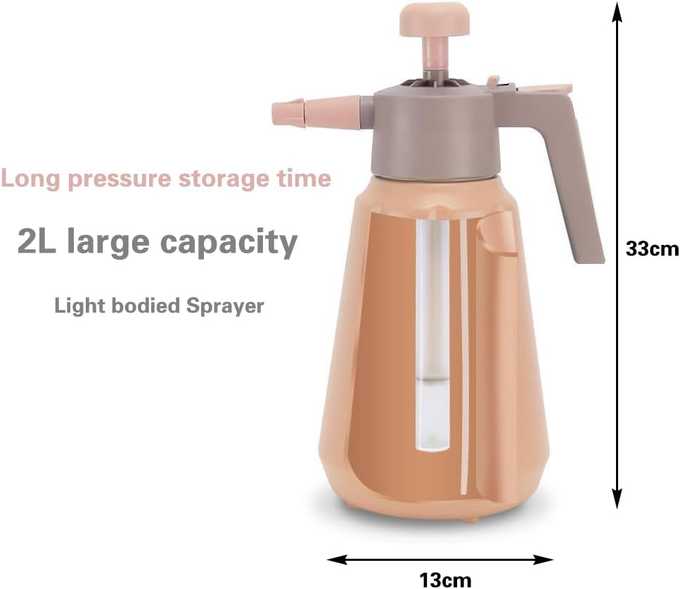 Garden Pump Sprayer, 68 oz/0.5 Gallon Hand Held Pressure Sprayer with Safety Valve ＆ Adjtable Nozzle, Large Capacity Bottle Water Weed Flower Plant Lawn Home Washing Spray 2L(Salmon Pink)