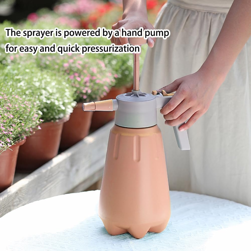 Garden Pump Sprayer, 68 oz/0.5 Gallon Hand Held Pressure Sprayer with Safety Valve ＆ Adjtable Nozzle, Large Capacity Bottle Water Weed Flower Plant Lawn Home Washing Spray 2L(Salmon Pink)