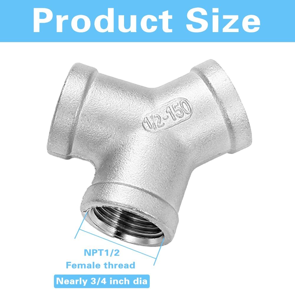 1/2" Female NPT Y Shape Adapter Cast Pipe Fitting 304 Stainless Steel 3 Way Connector (Pack of 2)