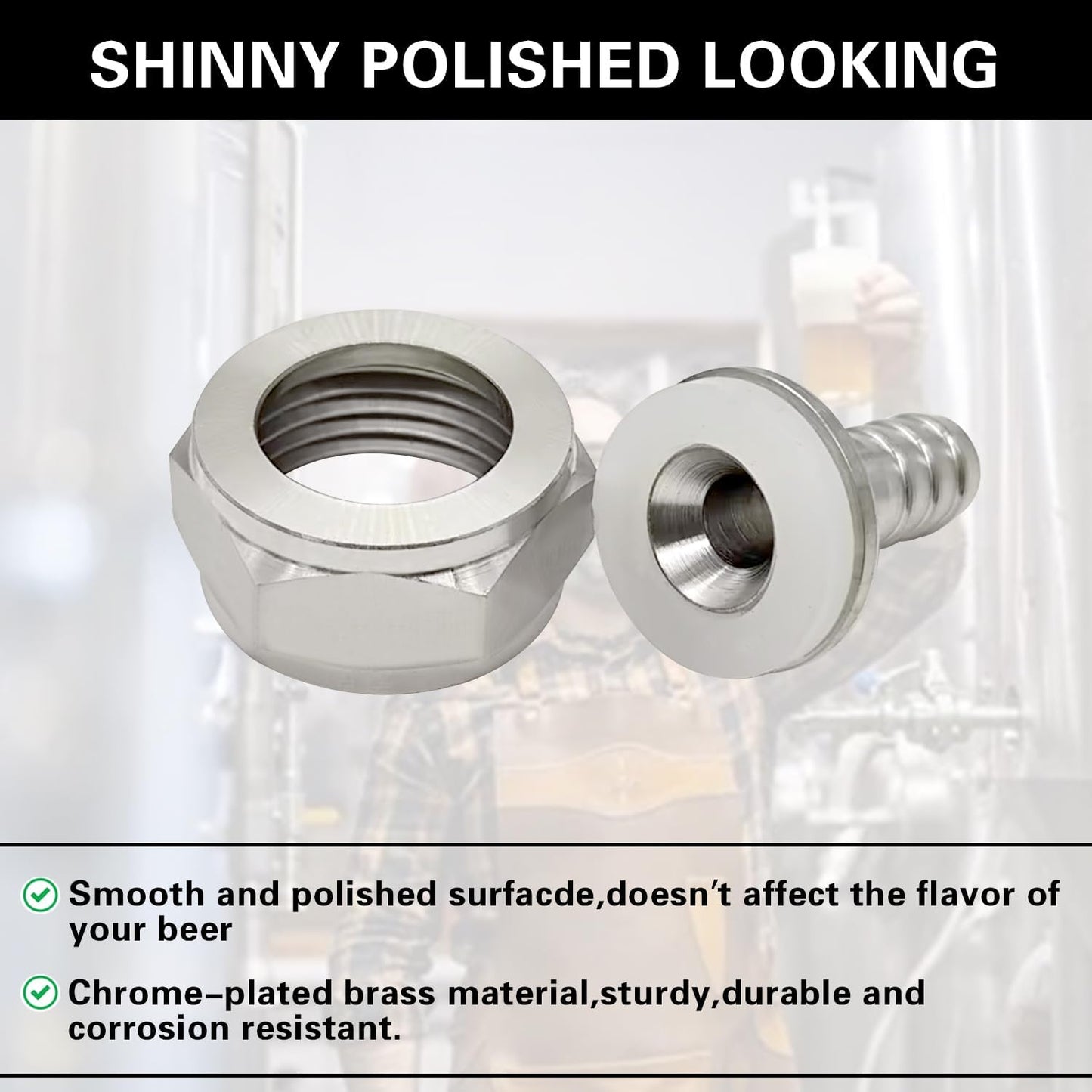 Keg Coupler Barb Connector, 5/16'' Barb x G5/8 Thread Stainless Steel 304 Beer Kegerator Sankey Couplers Hex Nut Beer Line Tailpiece Nipple Fitting with Sealing Gasket Washer(2 Pack)