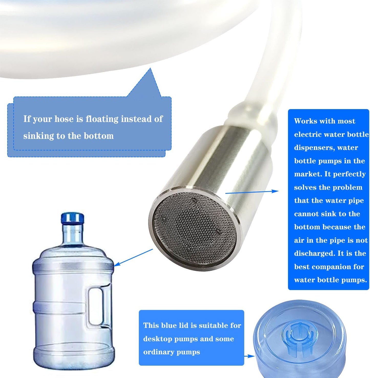 Food Grade Silicone Water Pump Hose and Weight Block Set, 3.3FT Silicone Tubing for 5 Gallon Water Bottle Pump for Charging Automatic Drinking Water Pump and Desk Water Dispenser
