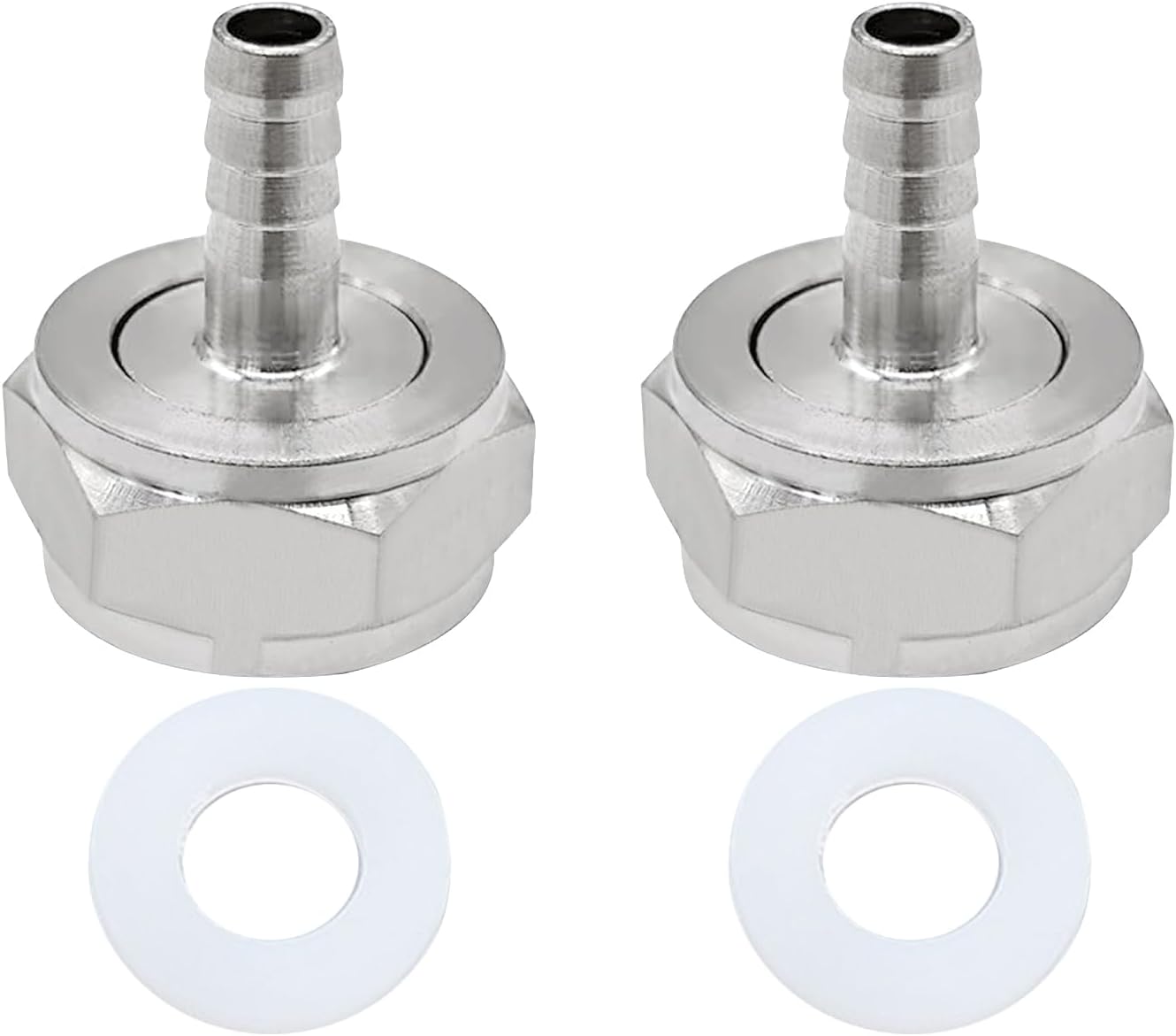 Keg Coupler Barb Connector, 1/4'' Barb x G5/8 Thread Stainless Steel 304 Beer Kegerator Sankey Couplers Hex Nut Beer Line Tailpiece Nipple Fitting with Sealing Gasket Washer(2 Pack)