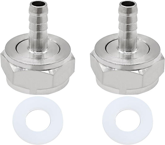 Keg Coupler Barb Connector, 1/4'' Barb x G5/8 Thread Stainless Steel 304 Beer Kegerator Sankey Couplers Hex Nut Beer Line Tailpiece Nipple Fitting with Sealing Gasket Washer(2 Pack)