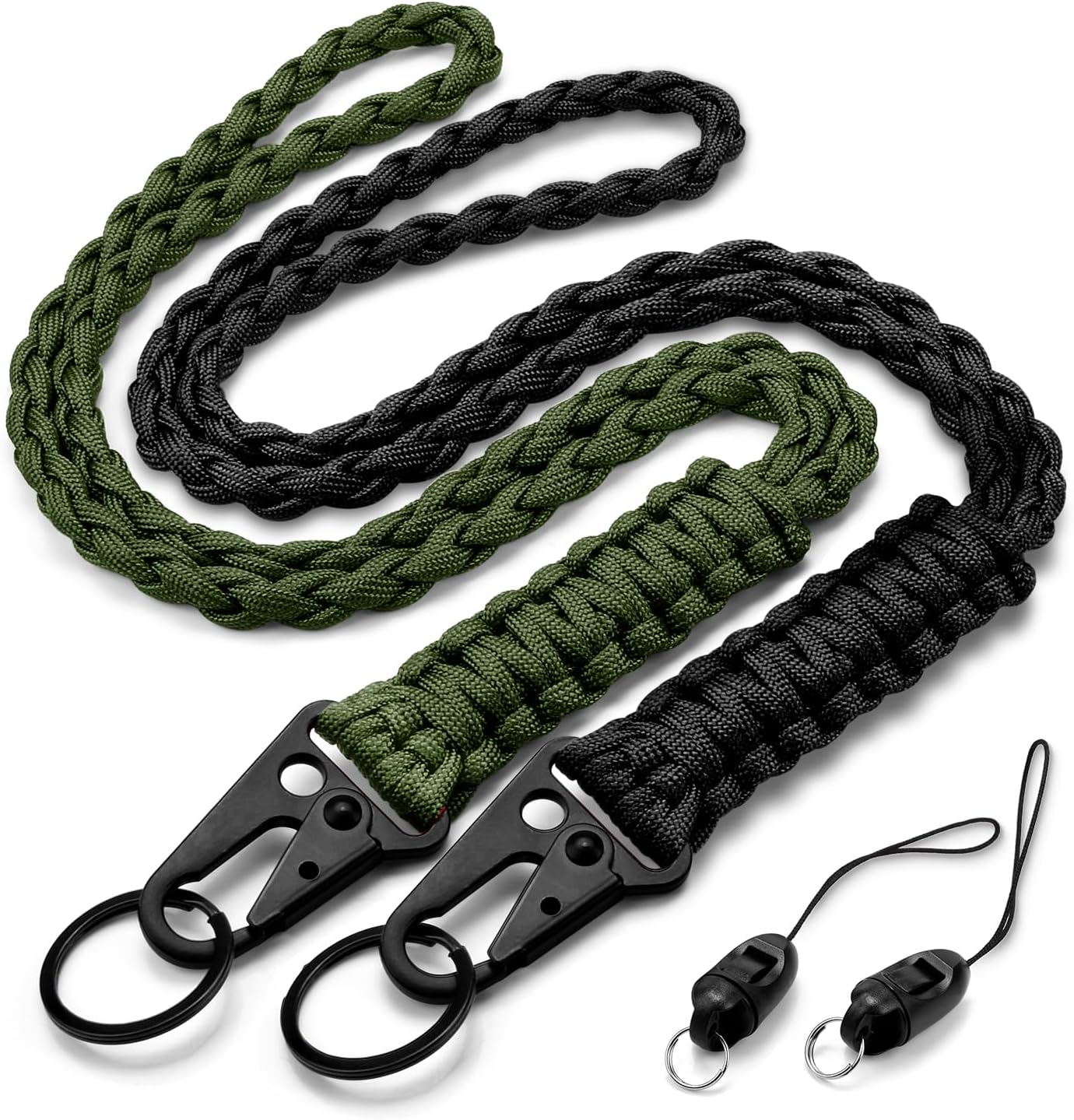 CooBigo 2 Set Heavy Duty Paracord Lanyard Necklace Keychains with HK Clip,550 Parachute Lanyard for Keys, ID Card Badge