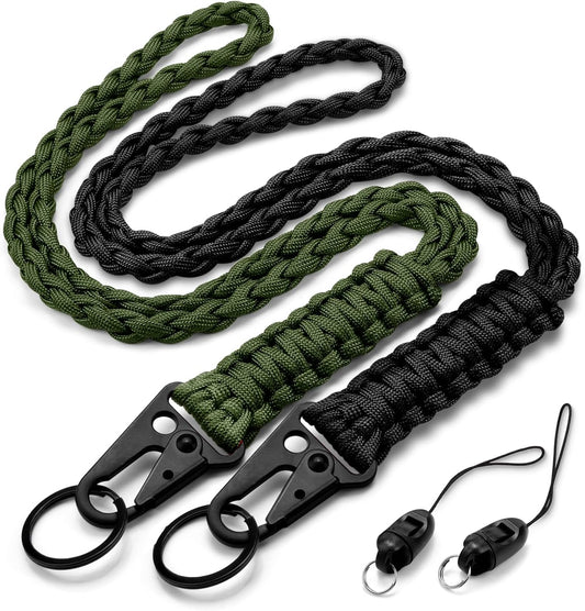CooBigo 2 Set Heavy Duty Paracord Lanyard Necklace Keychains with HK Clip,550 Parachute Lanyard for Keys, ID Card Badge