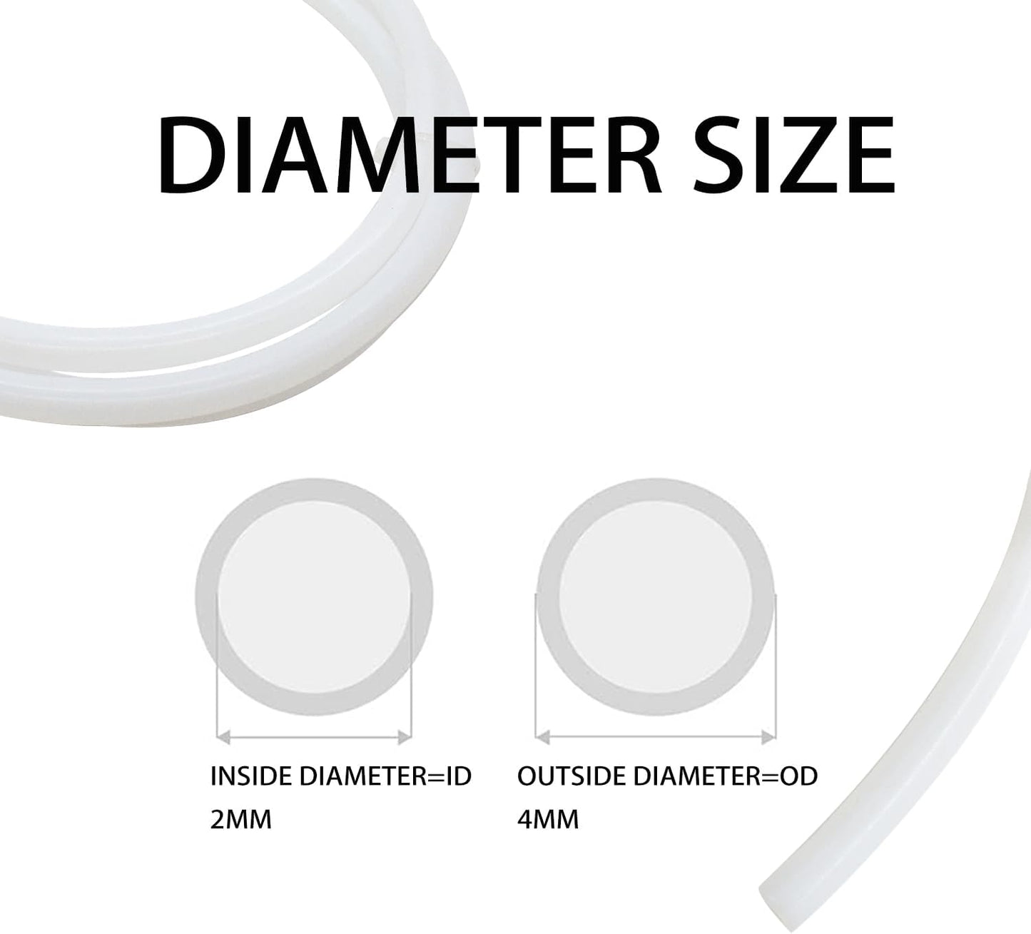 PTFE Teflon Tubing, 2mm ID X 4mm OD White Connector Tube for 1.75mm Filament for 3D Printer(10FT Length)