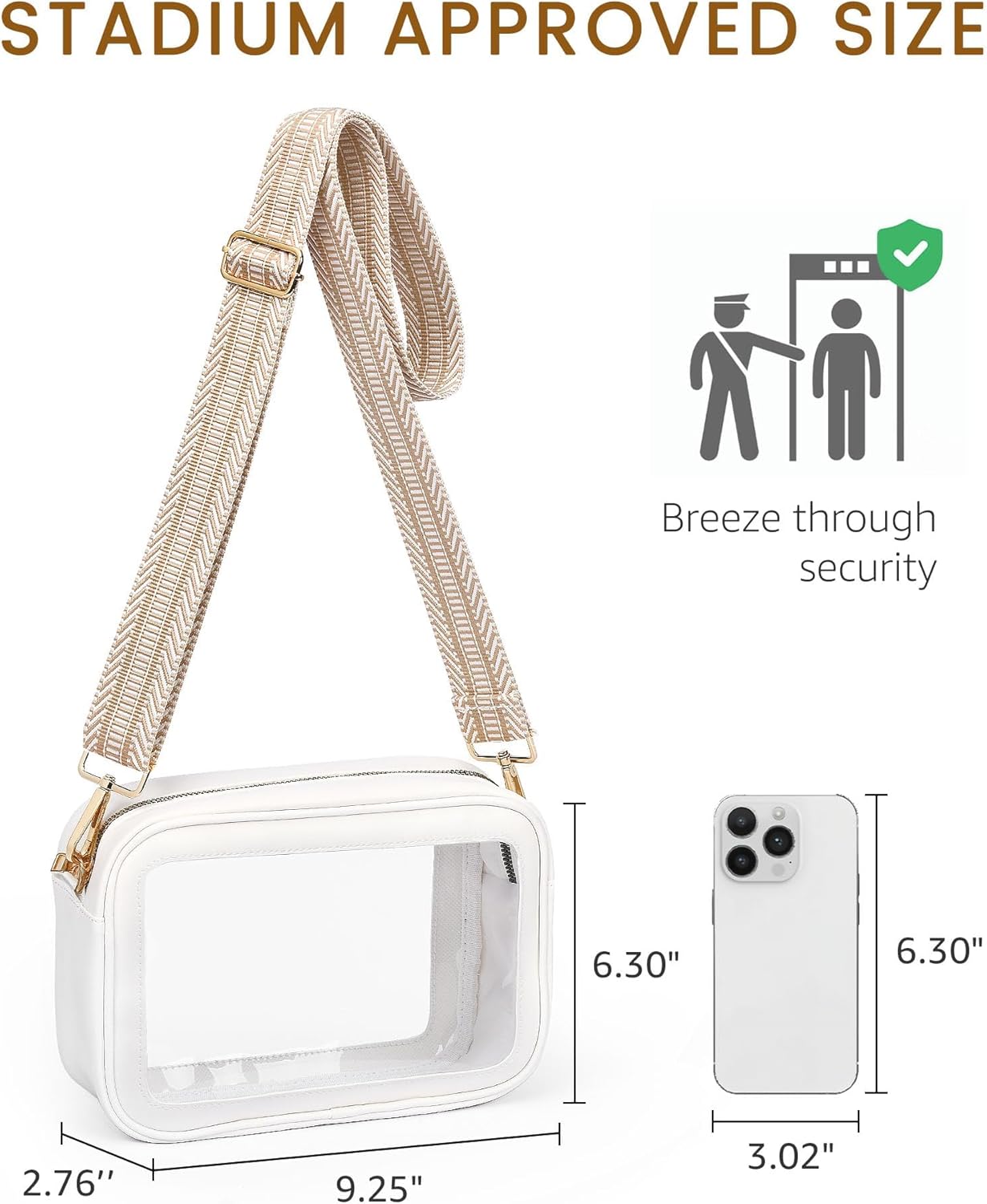 Clear Bag for Stadium Events, Clear Purse for Women, Stadium Approved Crossbody Handbag for Concerts Sports Fans