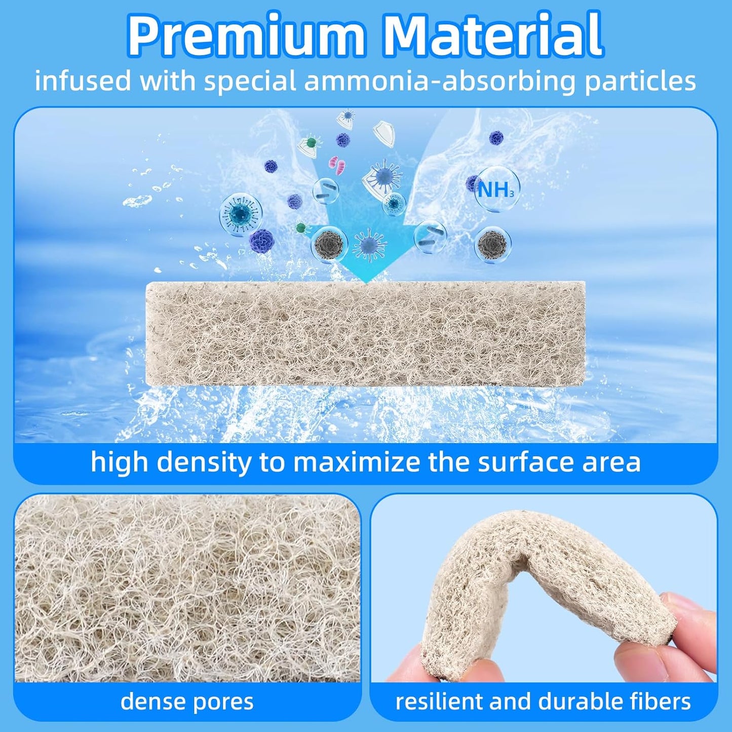 12-Pack Replacement Ammonia Reducer Pads Compatible with Aqueon QuietFlow 10 LED PRO and SmartClean 10-20 Gallons Aquarium Power Filter