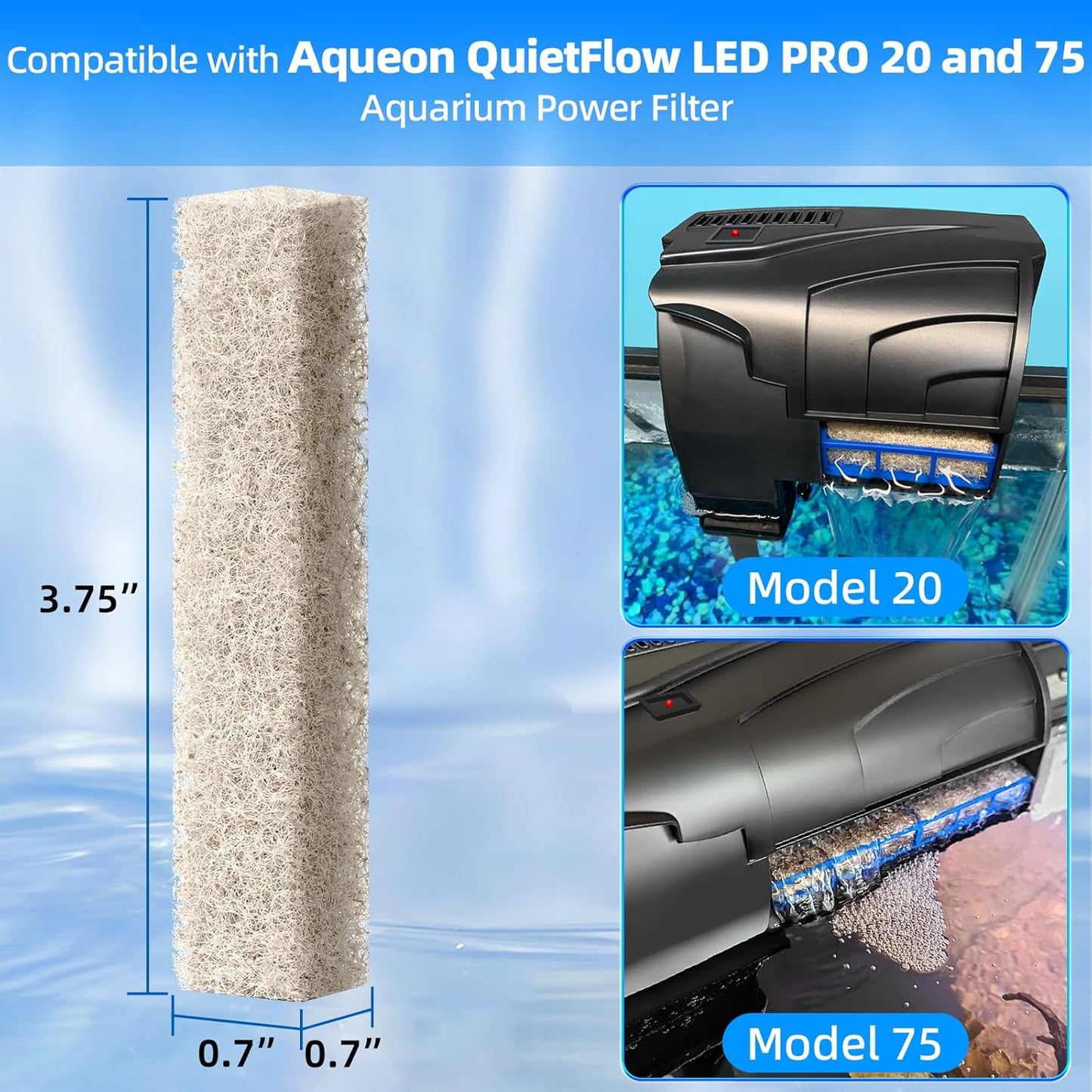 12-Pack Replacement Ammonia Reducer Pads Compatible with Aqueon QuietFlow 20 and 75 LED PRO Aquarium Power Filter