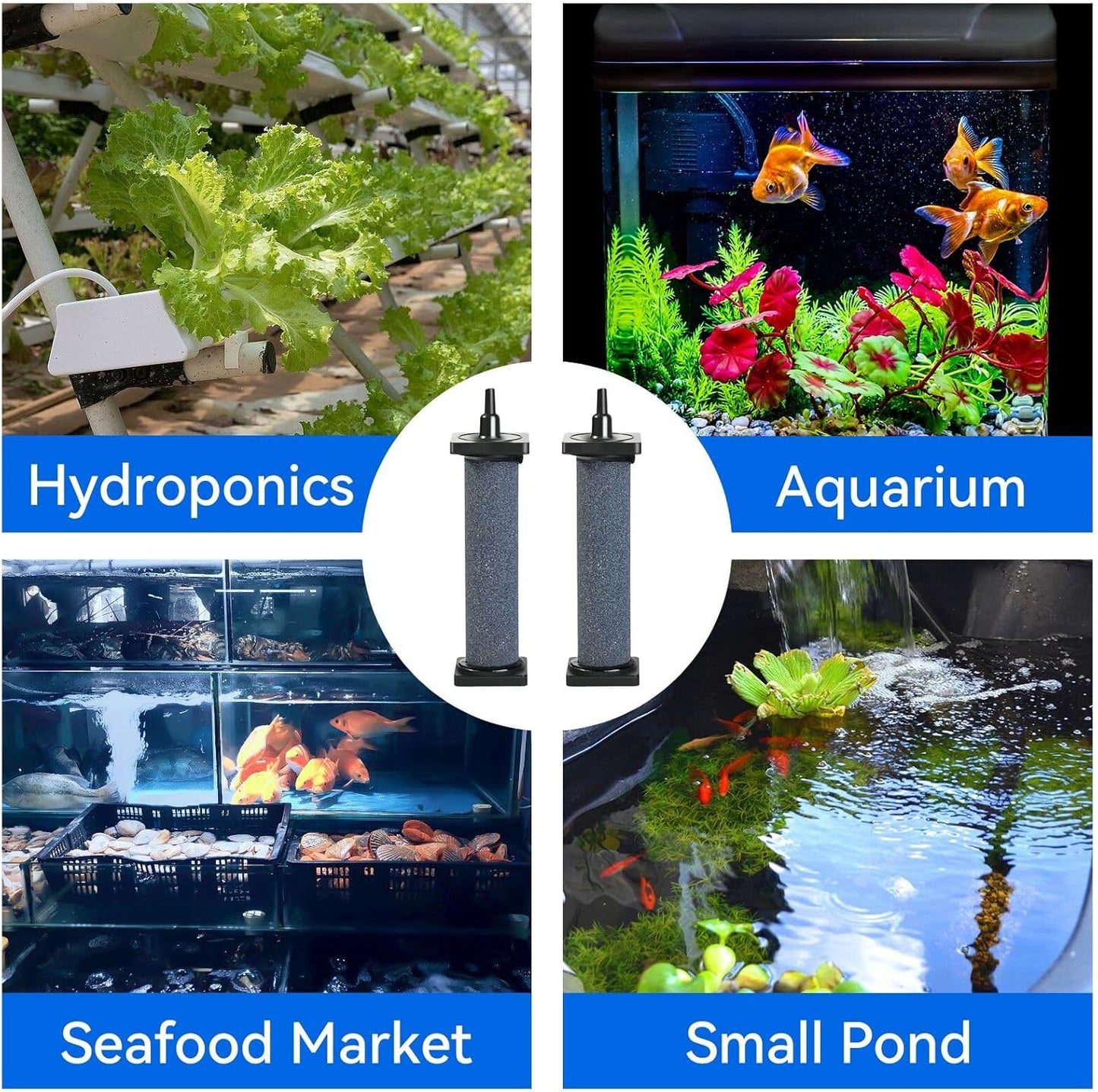 Aquarium 5 inch Air Stone Cylindrical 2 Pack, Large Airstone, Aerator Bubble Differ, Air Pump Accessories for Aquariums, Hydroponic, Ponds and Fish Tanks