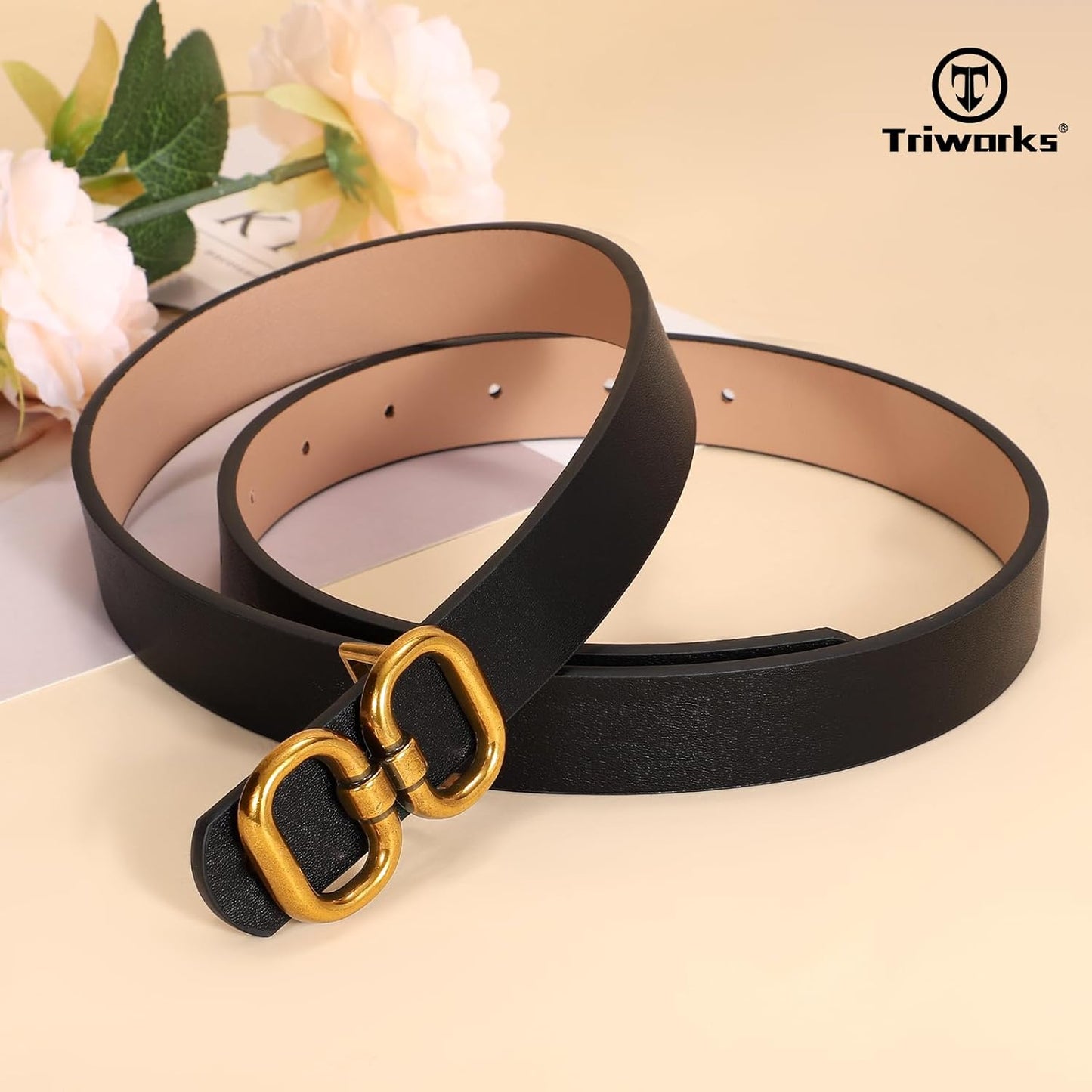 Reversible Leather Belt for Women with Gold Buckle Ladies Leather Belt for Jeans Pants