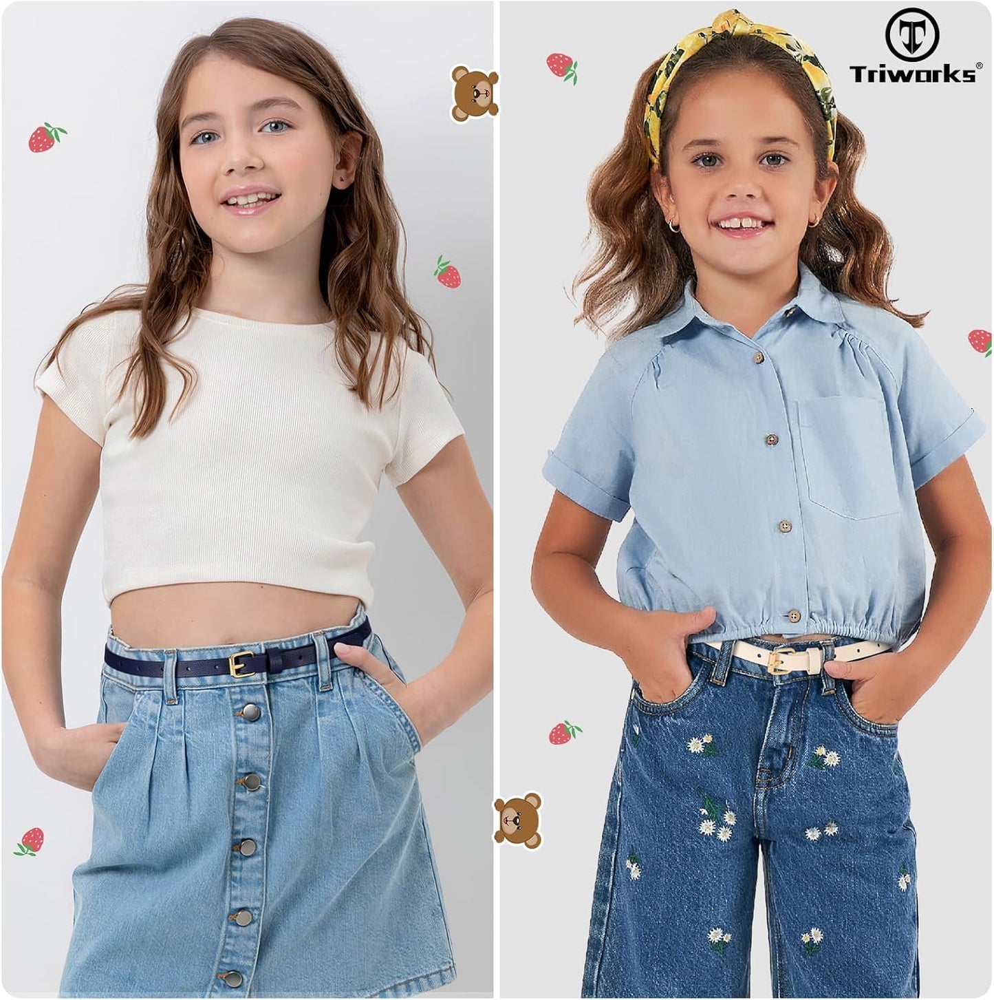 4 Pack Girls Skinny Leather Belts for Jeans Dress Thin Waist Belts for Girl with Gold Buckle