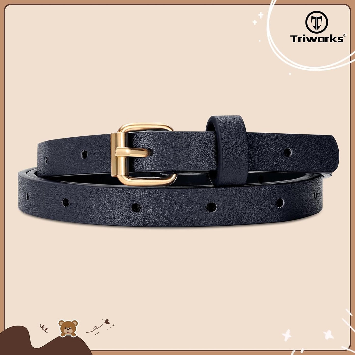 4 Pack Girls Skinny Leather Belts for Jeans Dress Thin Waist Belts for Girl with Gold Buckle