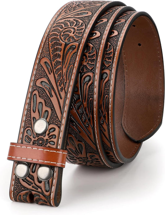 Western Leather Belt Strap for Men without Buckle Cowboy Cowgirl Belt Strap 1.5" Width