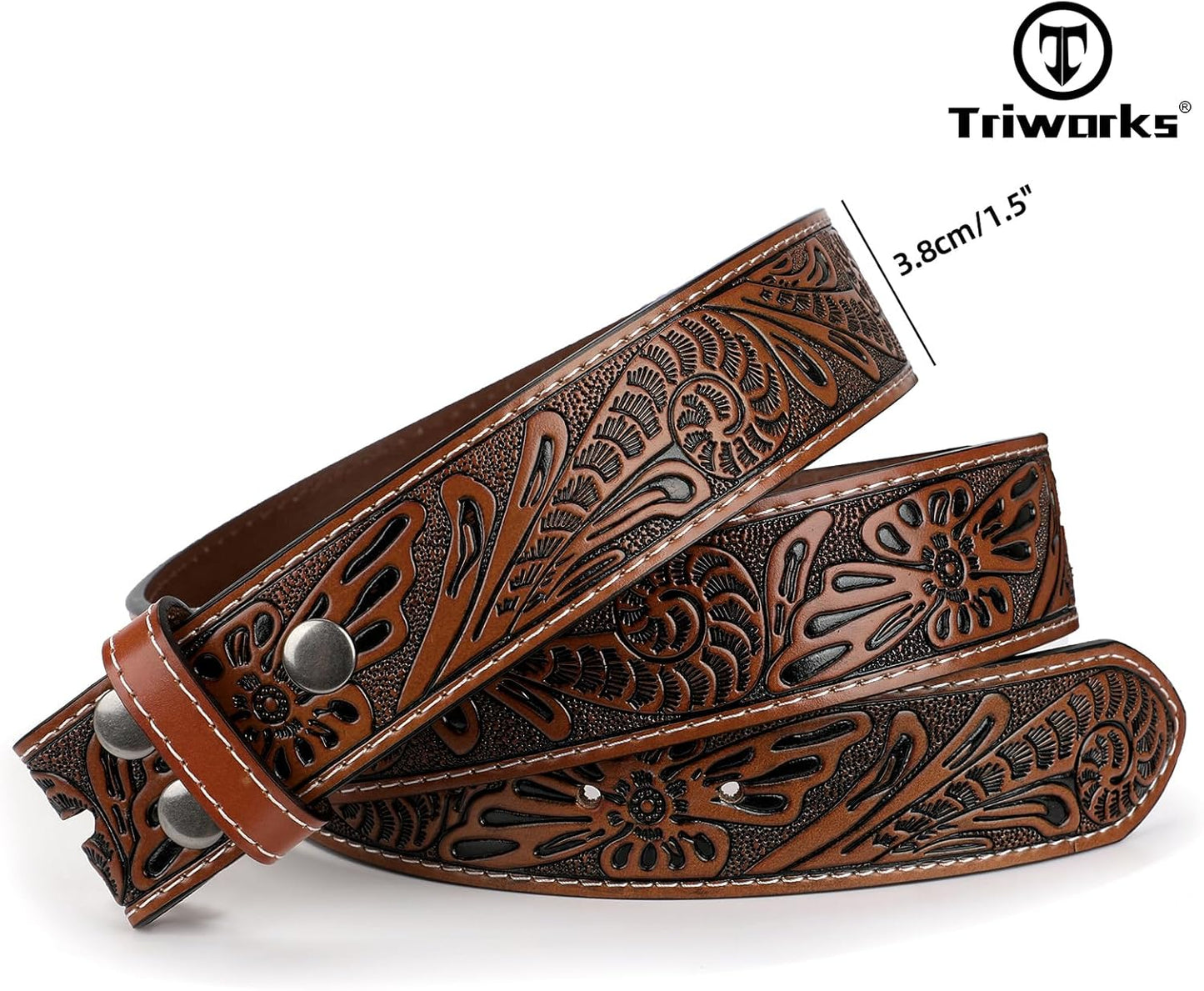 Western Leather Belt Strap for Men without Buckle Cowboy Cowgirl Belt Strap 1.5" Width