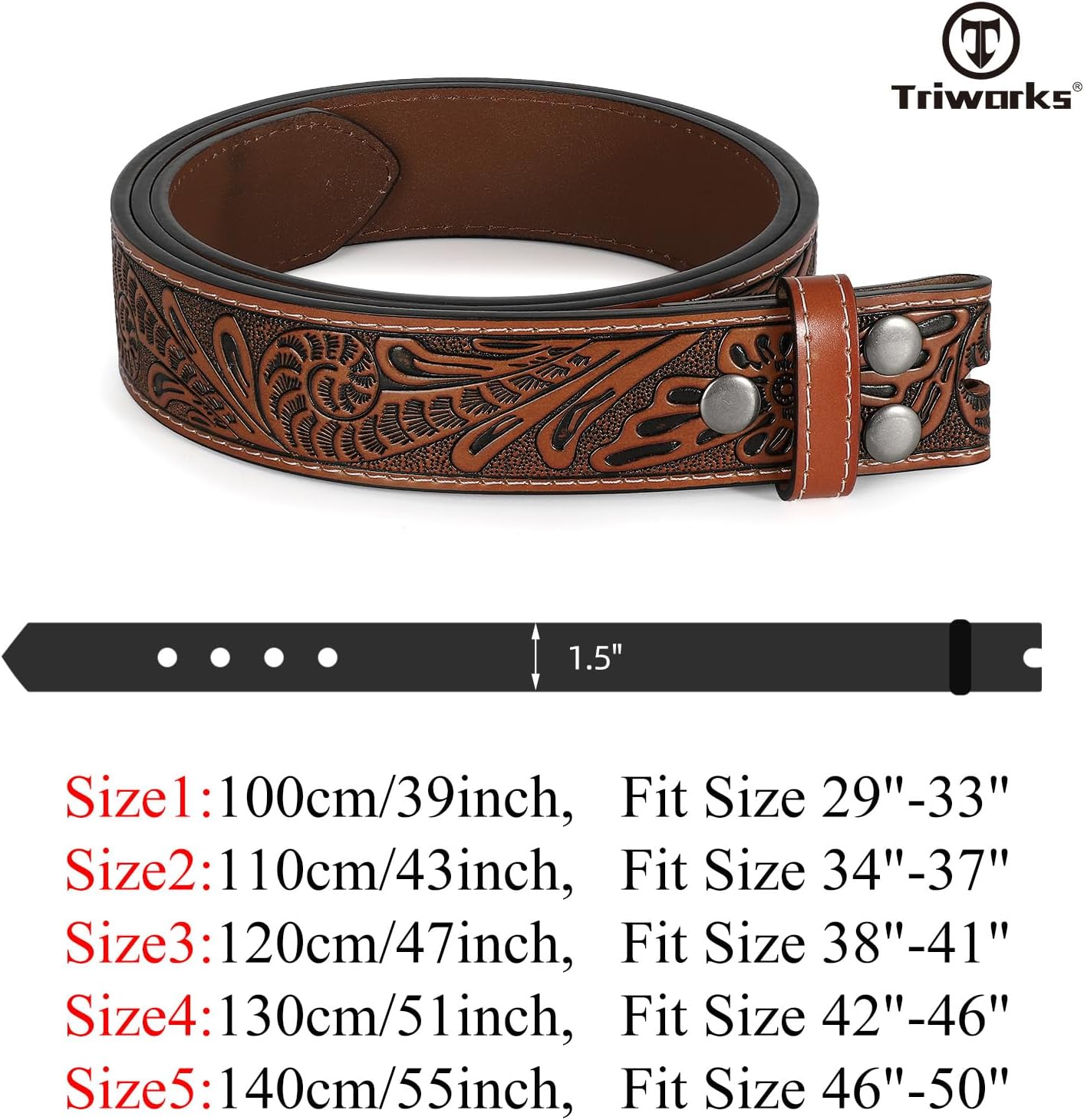 Western Leather Belt Strap for Men without Buckle Cowboy Cowgirl Belt Strap 1.5" Width