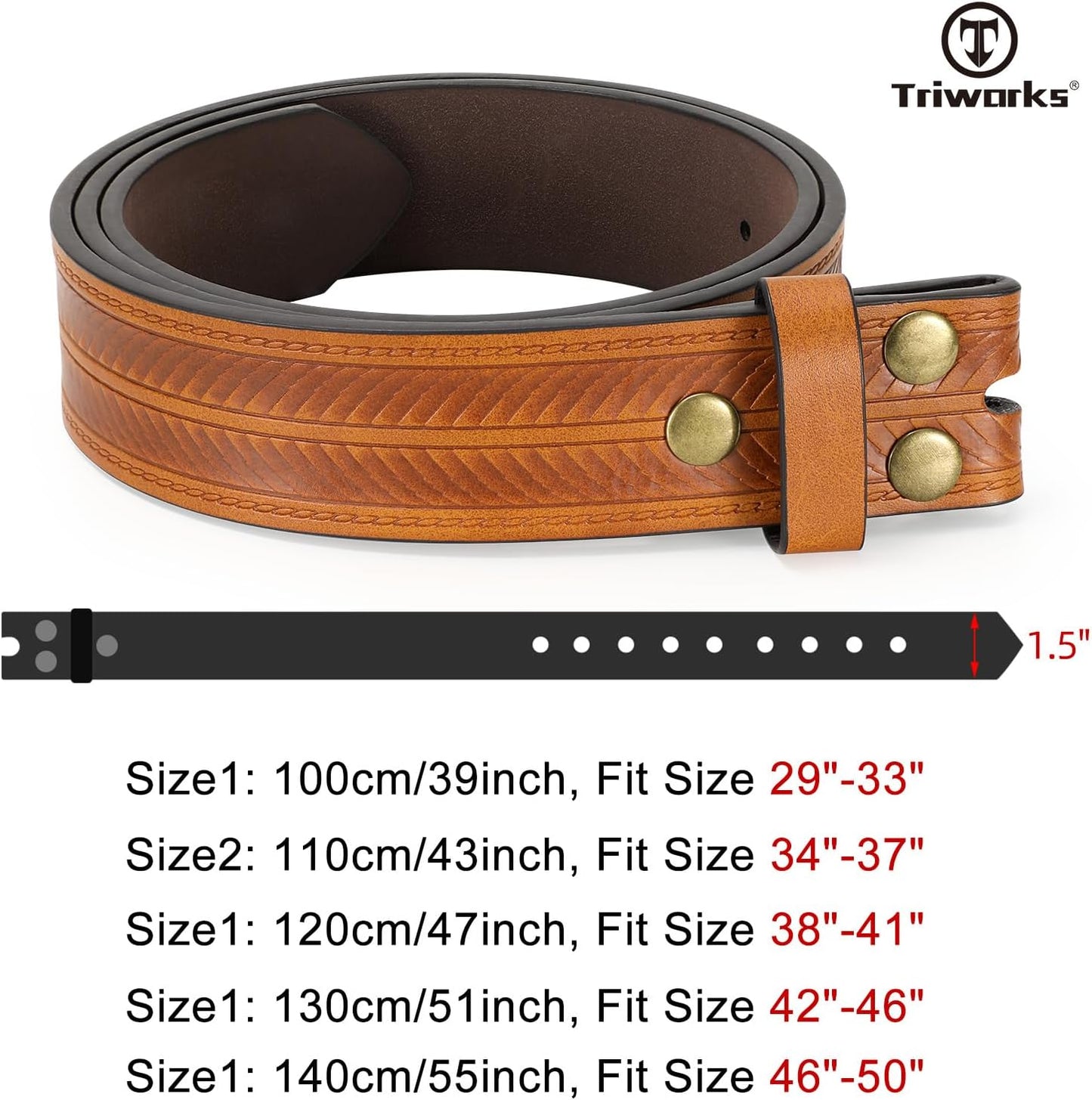 Western Belts for Men without Buckle Cowboy Cowgirl Leather Belts Strap for Jeans