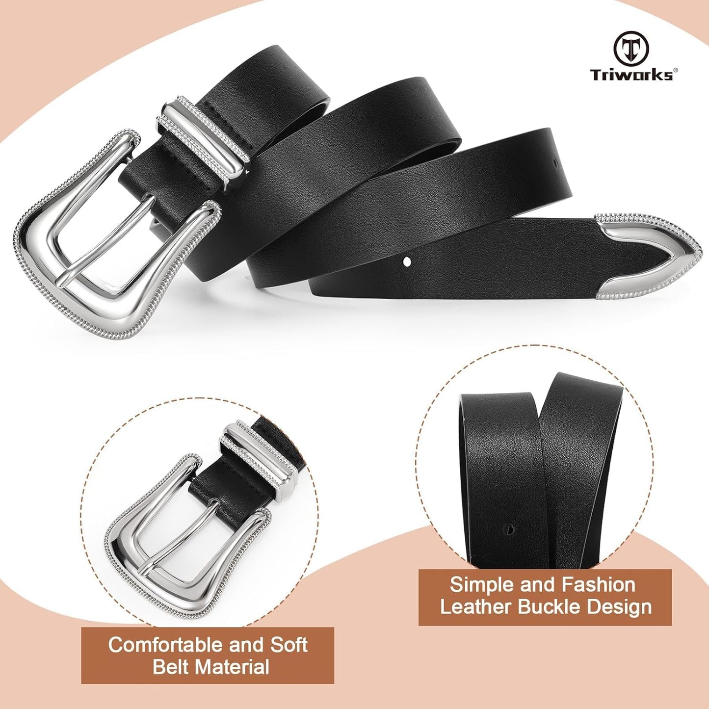 Women Leather Belt Fashion Leather Waist Belt for Pants Jean Ladies Western Leather Belt