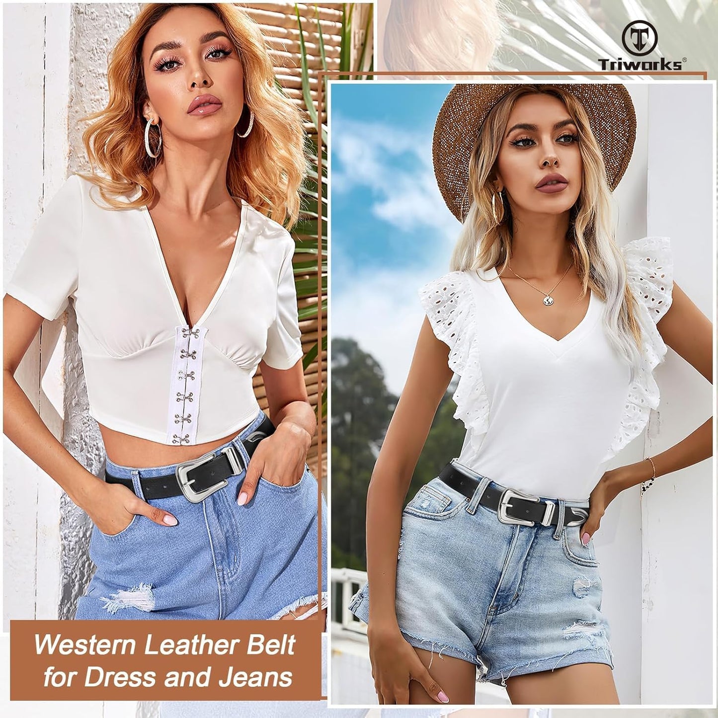 Women Leather Belt Fashion Leather Waist Belt for Pants Jean Ladies Western Leather Belt