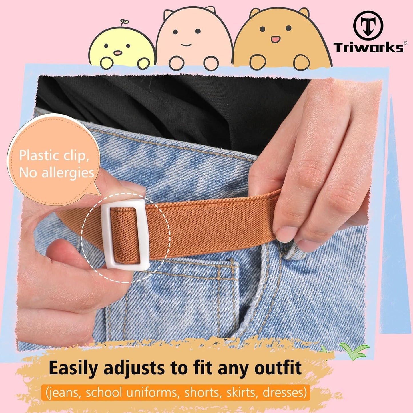 Kids Elastic Adjtable Belts for Girls Easy Buckle Flat Buckle Stretchy Belt for Kids Boys Girls