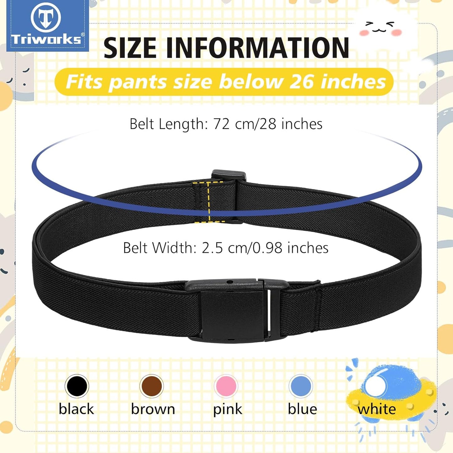 Kids Elastic Adjtable Belts for Girls Easy Buckle Flat Buckle Stretchy Belt for Kids Boys Girls