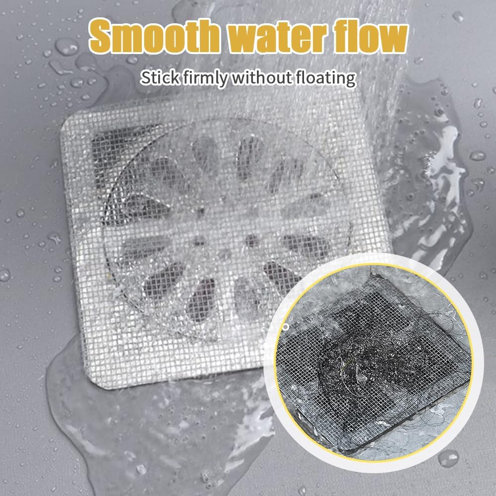 Disposable Hair Drain Stickers, 2024 New Disposable Shower Drain Cover Hair Catcher Bathroom Shower Drain Stickers, Shower Drain Mesh Stickers Floor Drain Sticker for Kitchen Bathroom Tub (10)