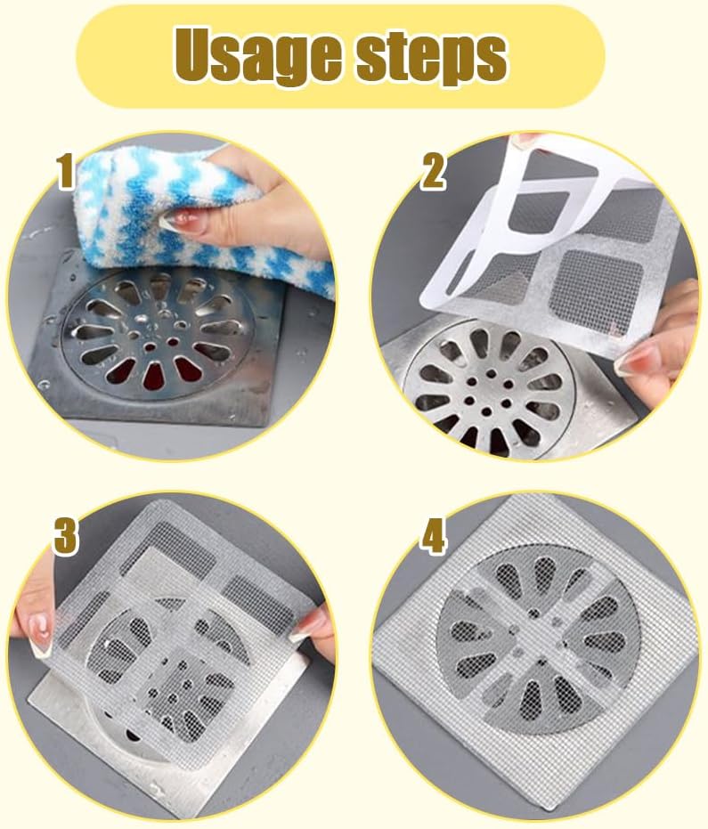 Disposable Hair Drain Stickers, 2024 New Disposable Shower Drain Cover Hair Catcher Bathroom Shower Drain Stickers, Shower Drain Mesh Stickers Floor Drain Sticker for Kitchen Bathroom Tub (10)