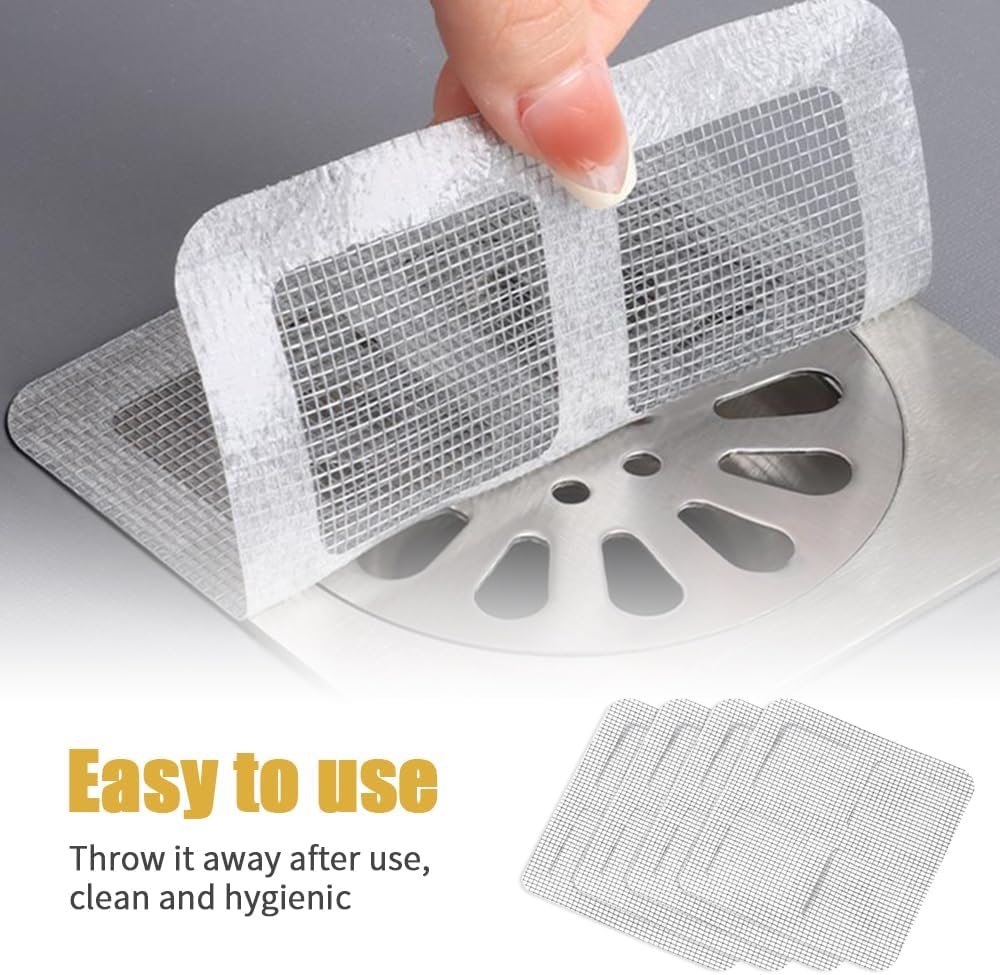 Disposable Hair Drain Stickers, 2024 New Disposable Shower Drain Cover Hair Catcher Bathroom Shower Drain Stickers, Shower Drain Mesh Stickers Floor Drain Sticker for Kitchen Bathroom Tub (10)