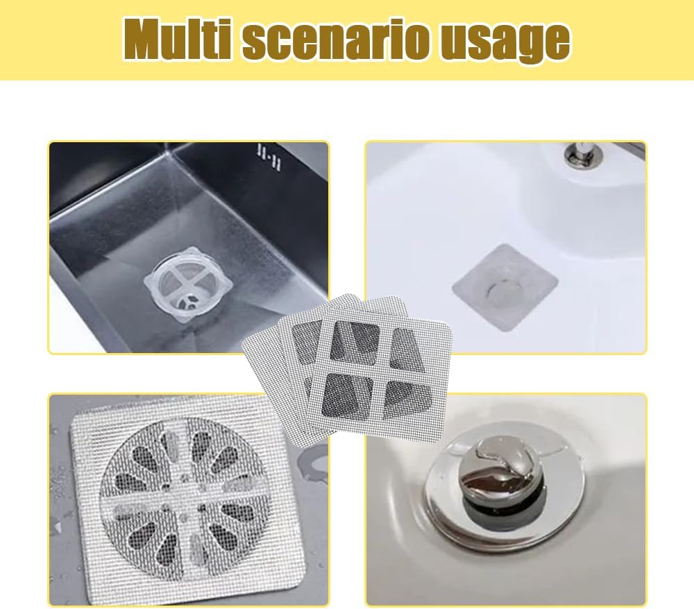 Disposable Hair Drain Stickers, 2024 New Disposable Shower Drain Cover Hair Catcher Bathroom Shower Drain Stickers, Shower Drain Mesh Stickers Floor Drain Sticker for Kitchen Bathroom Tub (10)