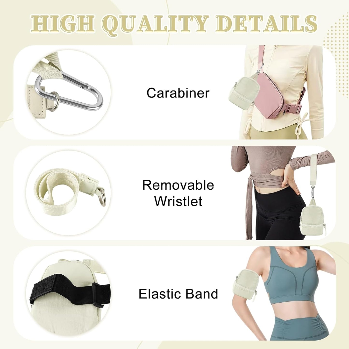 Mini Backpack Keychain Wristlet Wallet Pouch for Women/Men,Small Cute Change Coin Purse With 3 RFID Card Slots,Portable Waterproof Zipper Airpods Cosmetics Wallet for Daily Sport Work(Beige)