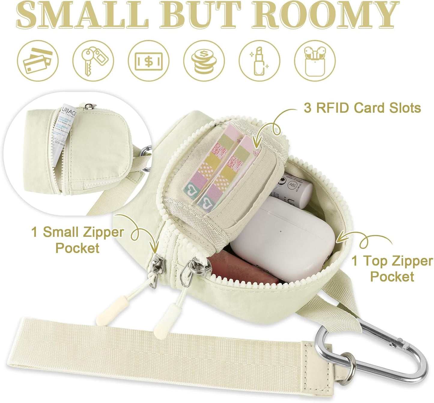 Mini Backpack Keychain Wristlet Wallet Pouch for Women/Men,Small Cute Change Coin Purse With 3 RFID Card Slots,Portable Waterproof Zipper Airpods Cosmetics Wallet for Daily Sport Work(Beige)