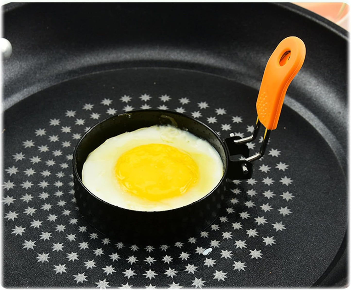 3.5" Egg Rings Set of 4 with Silicone Handle, Large Ring for Frying Eggs, Round Mold for English Muffins - Griddle Cooking Shaper for Indoor Camping Breakfast Sandwiches w/Silicone Oil Brh