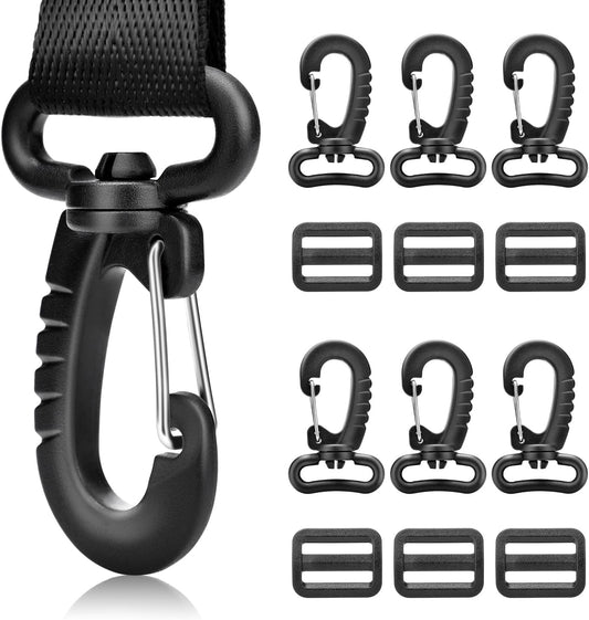 CooBigo 1" Plastic Clip Snap Hook Replacement Buckles Tri-Glide for Webbing Strap Crafting Accessories 6 Set (Hooks & Adjustable Buckle)