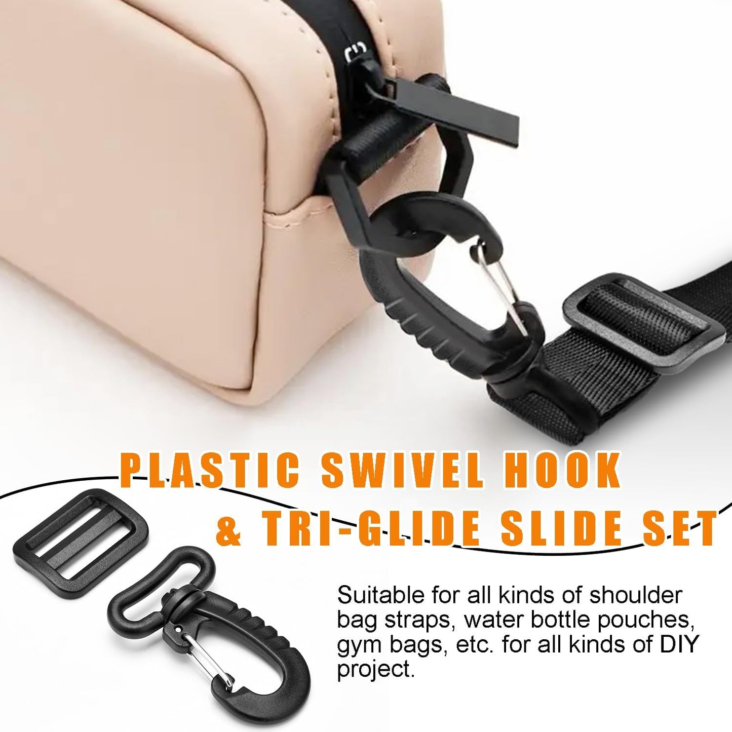 CooBigo 1" Plastic Clip Snap Hook Replacement Buckles Tri-Glide for Webbing Strap Crafting Accessories 6 Set (Hooks & Adjustable Buckle)