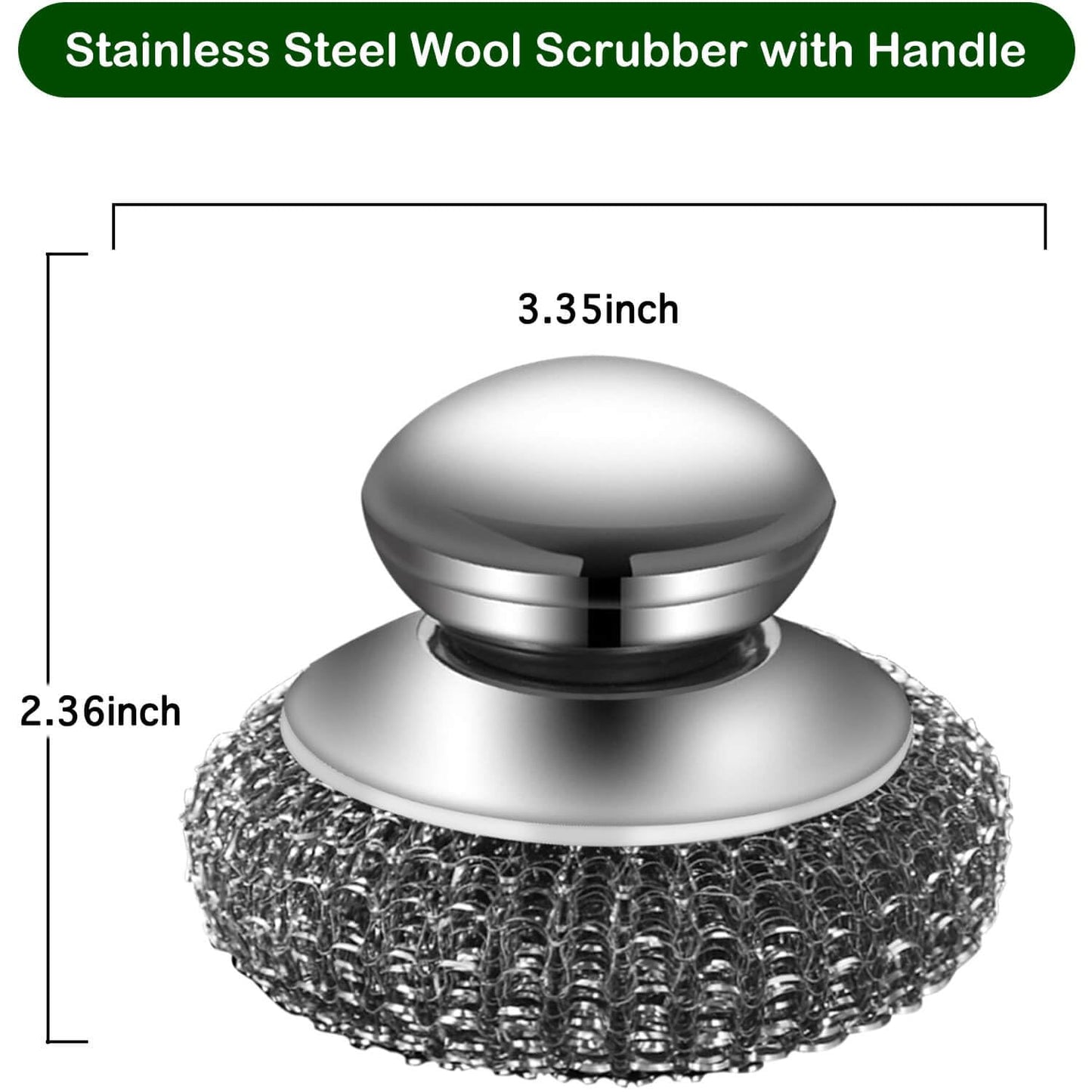 Steel Wool Scrubber with 2 Handles & 3 Replacement Wire Sponge(Scouring Pads) - Stainless Metal Cleaner Heavy Duty Brh for Pots, Pans, Cast Iron, Grill, Sink, Dishes, Stove, Kitchen Deep Clean