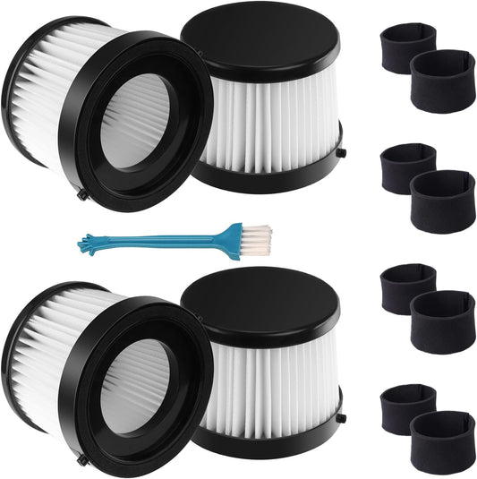4 Pack Replacement DCV501HB & DCV5011H HEPA Filters Compatible with DEWALT DCV501HB 20V Cordless Handheld Vacuum with 8 Foam Sleeve Filters & 1 Cleaning Brh